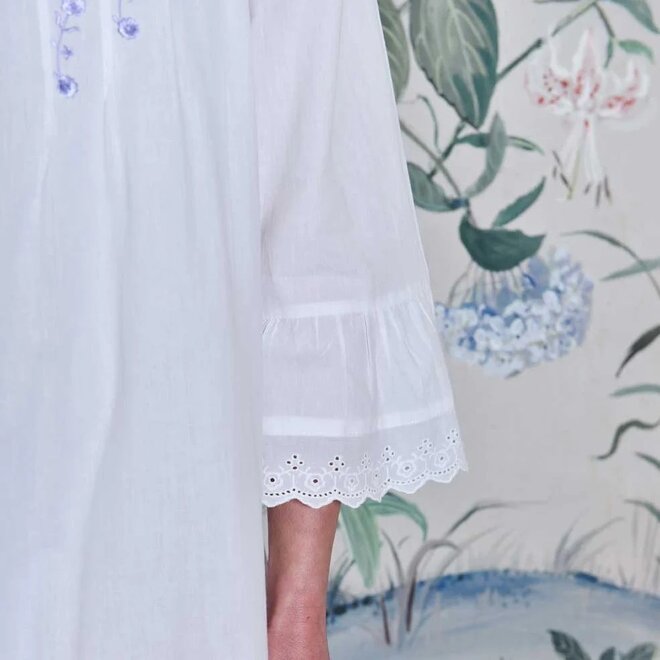 Eloise V-Neck 3/4-Sleeve Nightgown With Lilac Embroidery