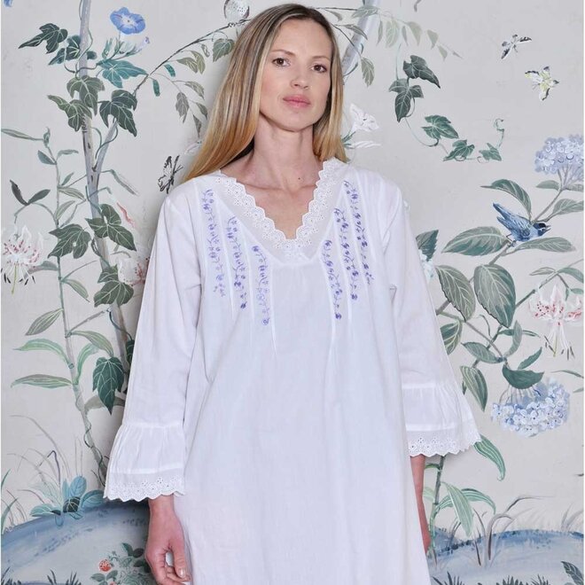 Eloise V-Neck 3/4-Sleeve Nightgown With Lilac Embroidery