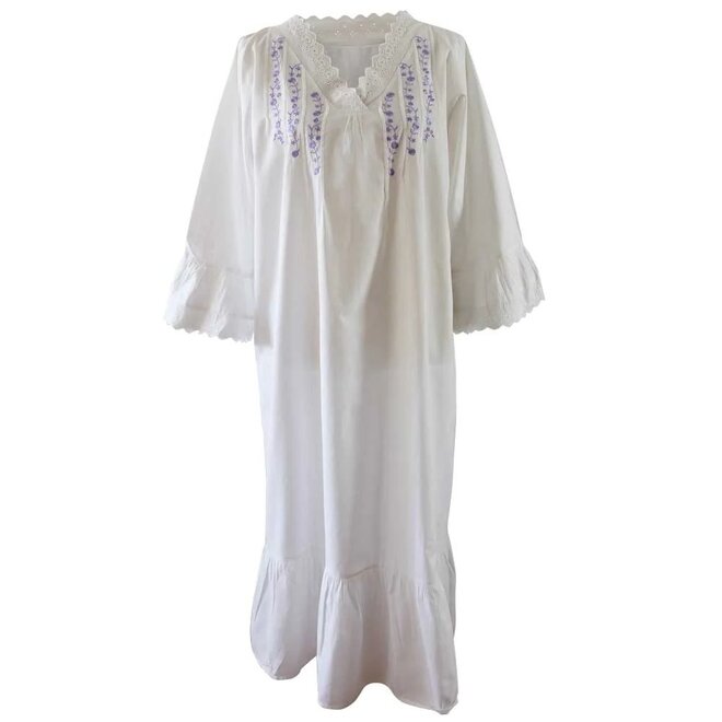 Eloise V-Neck 3/4-Sleeve Nightgown With Lilac Embroidery