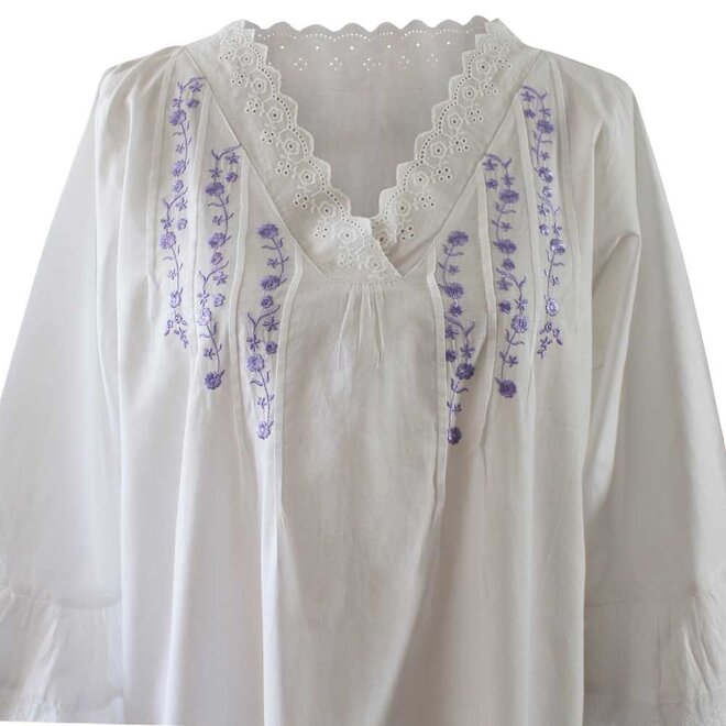 Eloise V-Neck 3/4-Sleeve Nightgown With Lilac Embroidery