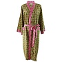 Lime Green Block Print Dressing Gown With Pink Floral Trim