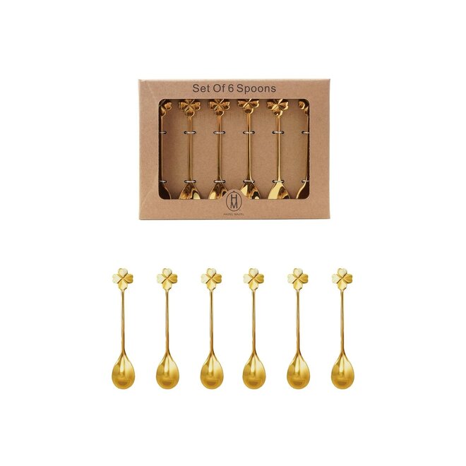 Gold Stainless Steel Spoons With Clovers Set