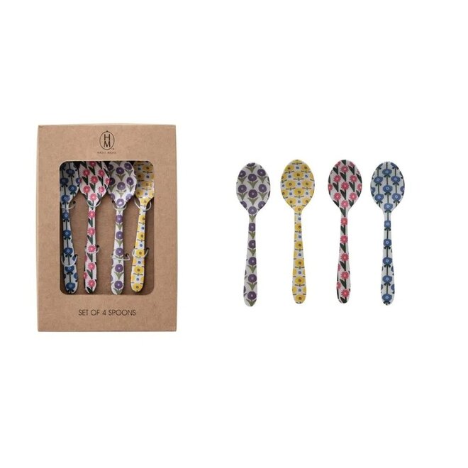 Stainless Steel Spoons With Flower Pattern Set
