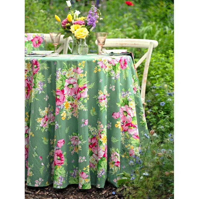Charming Jade Green 88" Round Tablecloth