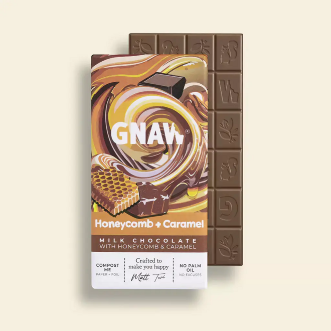 Gnaw Honeycomb & Caramel Milk Chocolate Bar 80g