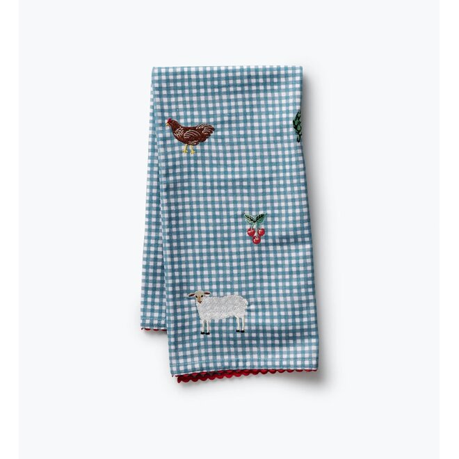 Country Farm Gingham Embroidered Tea Towel