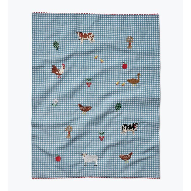 Country Farm Gingham Embroidered Tea Towel