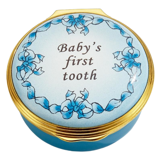 Baby's First Tooth Blue Enamel Trinket Box