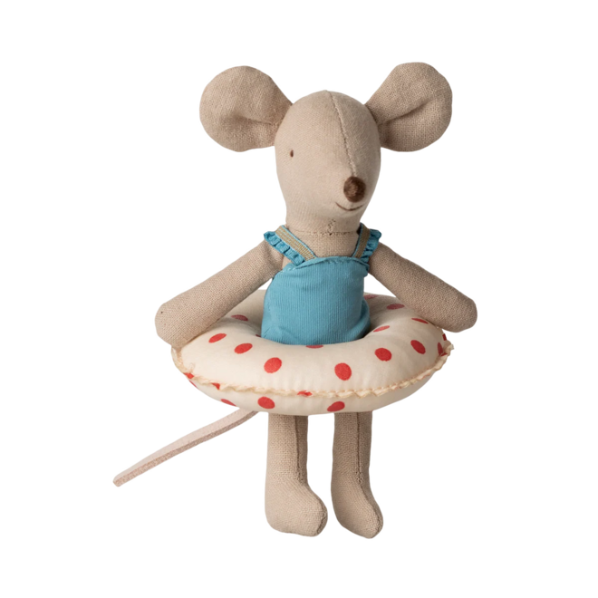 Beach Mouse With Float, Little Sister - Red Dots