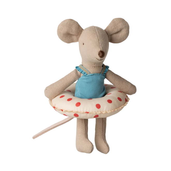 Beach Mouse With Float, Little Sister - Red Dots