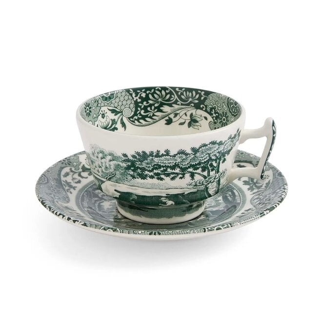 Green Italian Teacup & Saucer