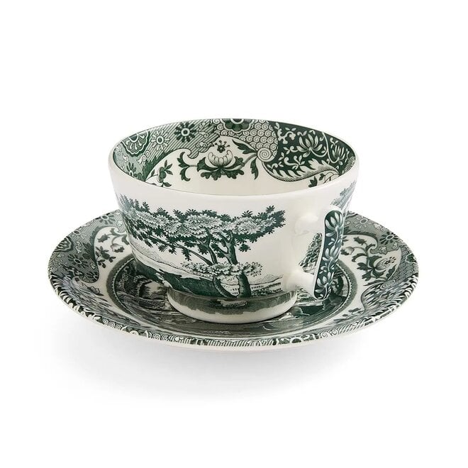 Green Italian Teacup & Saucer