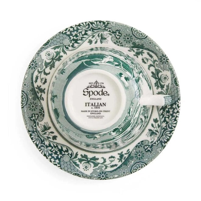 Green Italian Teacup & Saucer