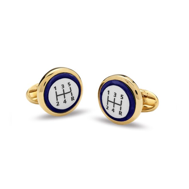 Gear Stick Round Deep Cobalt & Gold Cufflinks