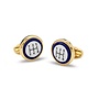 Gear Stick Round Deep Cobalt & Gold Cufflinks
