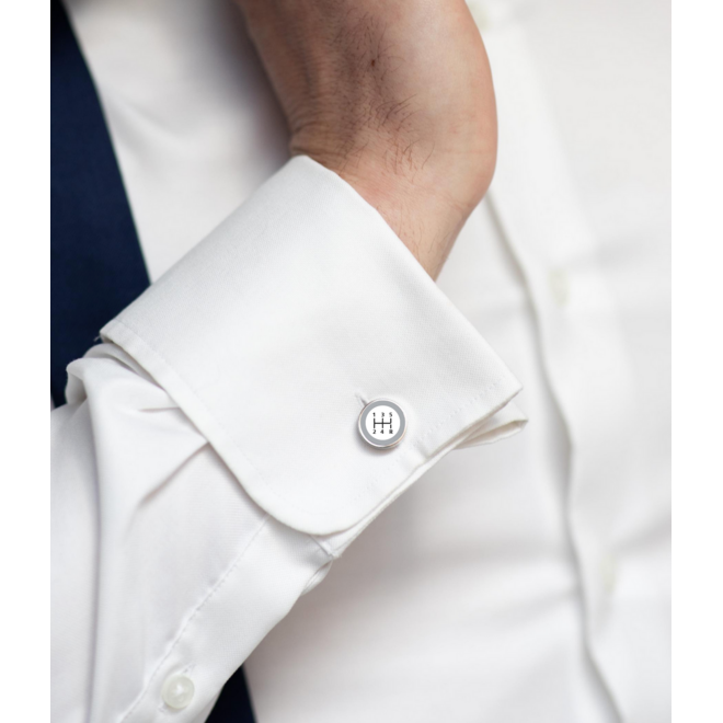 Gear Stick Round Palladium Cufflinks