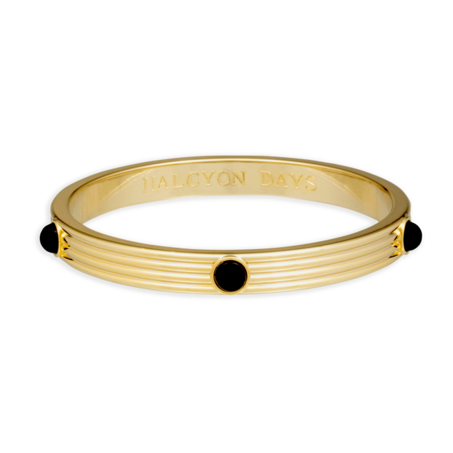 Ribbed Cabochon Black & Gold Bangle