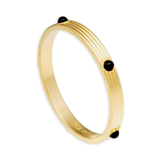 Ribbed Cabochon Black & Gold Bangle
