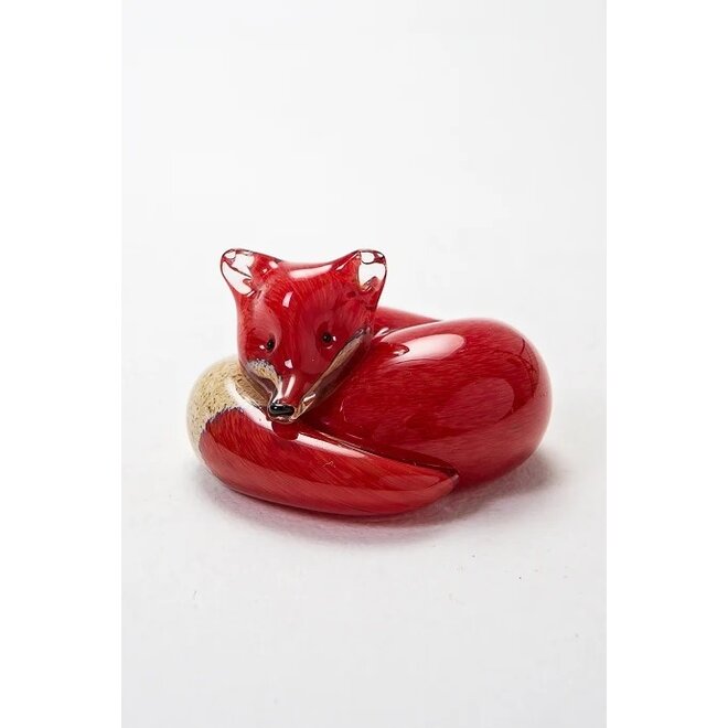 Small Glass Red Fox at Rest Figurine