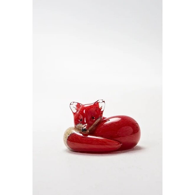 Small Glass Red Fox at Rest Figurine