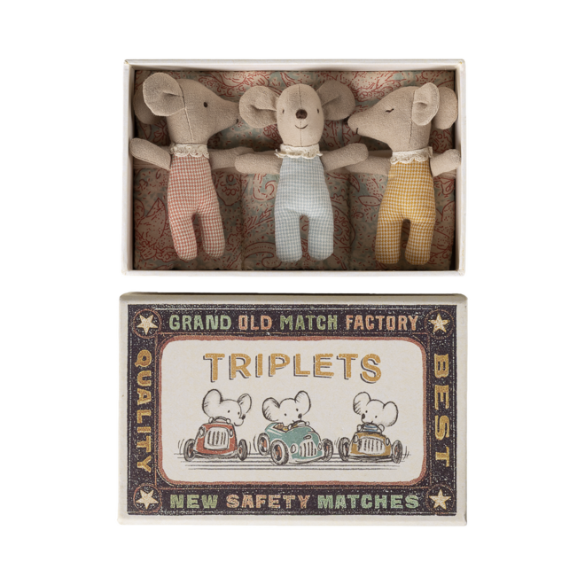 Triplets, Baby Mice in Match Box- Checker