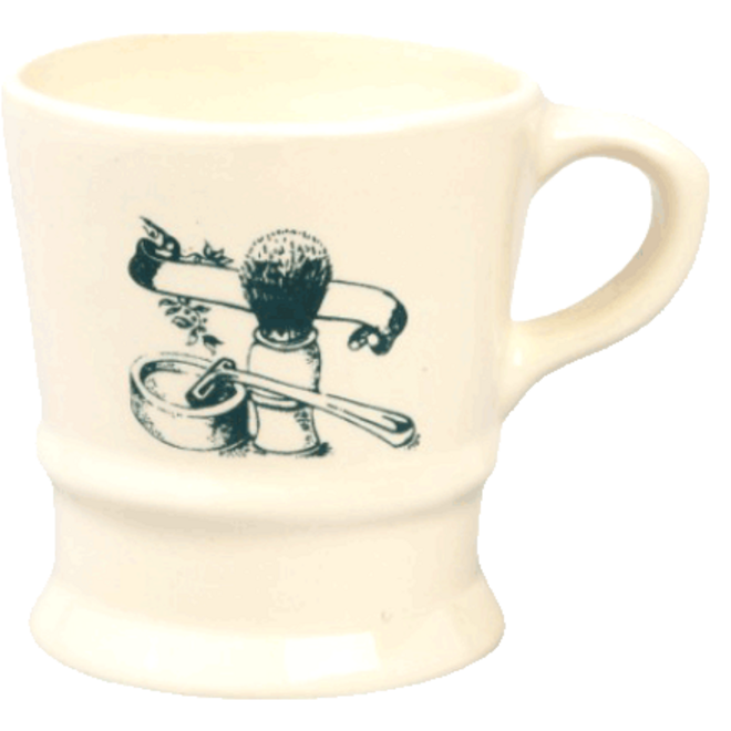 White Ceramic “A” Shave Mug (Green Razor & Brush Image)
