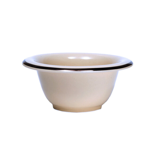 Ceramic Shave Bowl, Cream Porcelain with Silver Rim