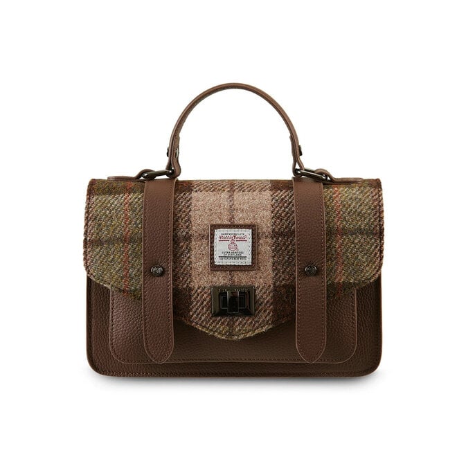 Harris Tweed Chestnut Tartan Leather Medium Satchel