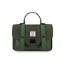 Harris Tweed Dark Green Herringbone Leather Medium Satchel