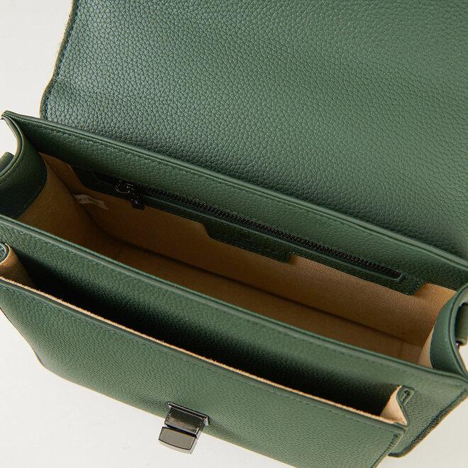 Harris Tweed Dark Green Herringbone Leather Medium Satchel