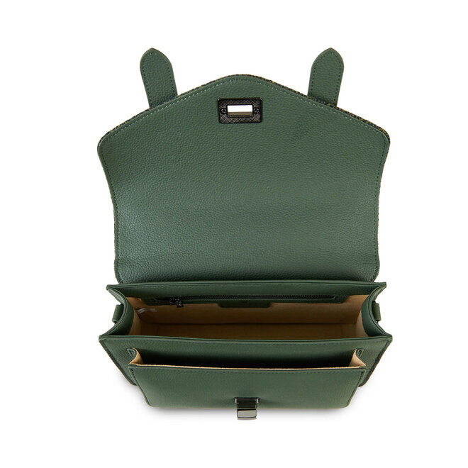 Harris Tweed Dark Green Herringbone Leather Medium Satchel