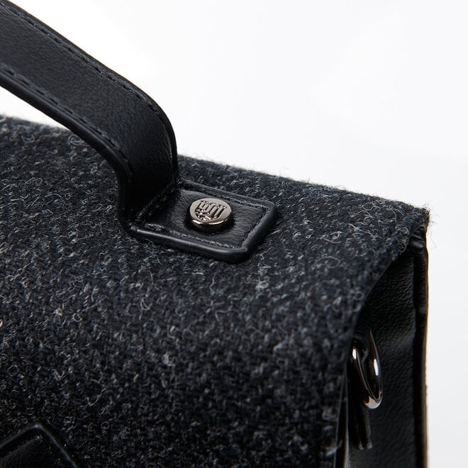 Harris Tweed Black Herringbone Medium Carlton Satchel