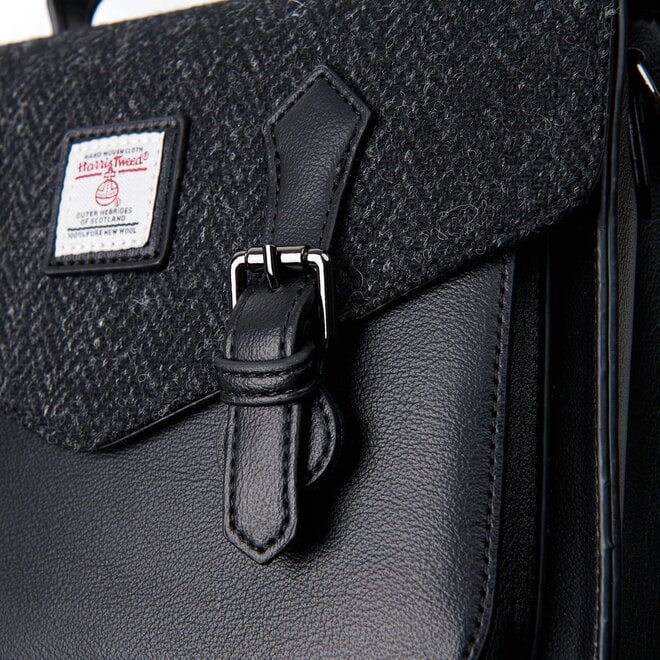 Harris Tweed Black Herringbone Medium Carlton Satchel
