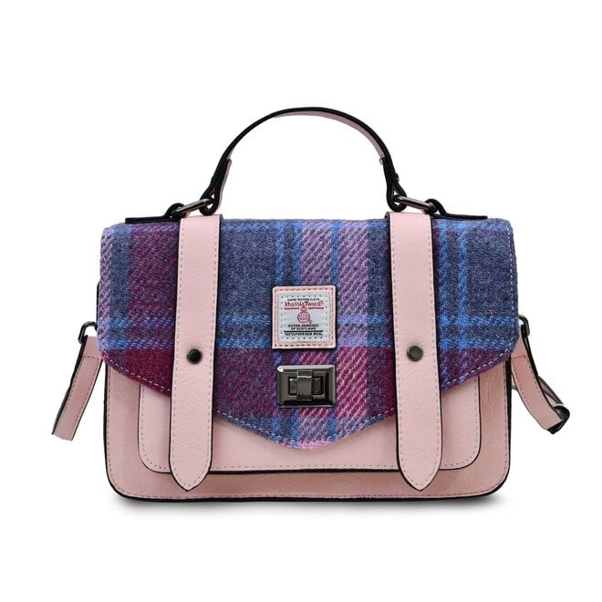 Harris Tweed Pink & Blue Tartan Medium Satchel