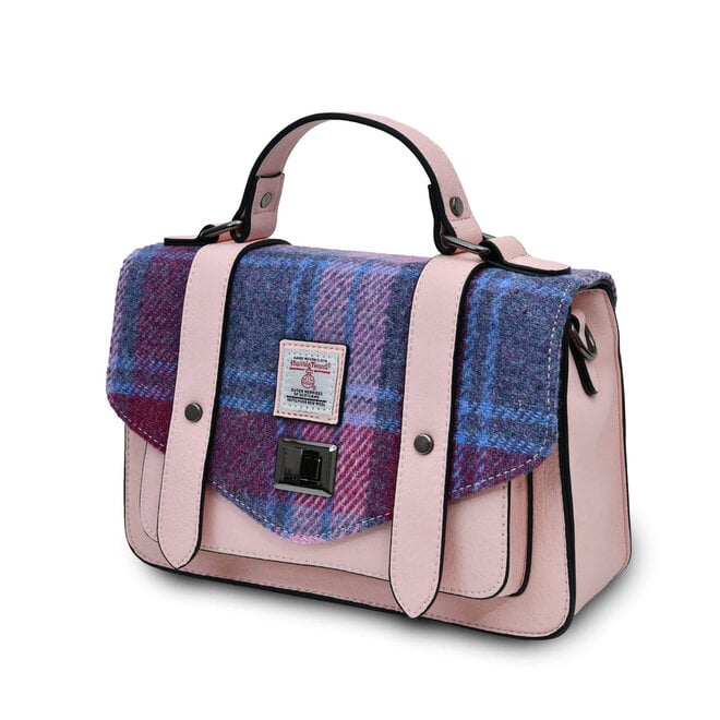 Harris Tweed Pink & Blue Tartan Medium Satchel