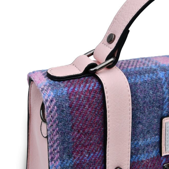 Harris Tweed Pink & Blue Tartan Medium Satchel