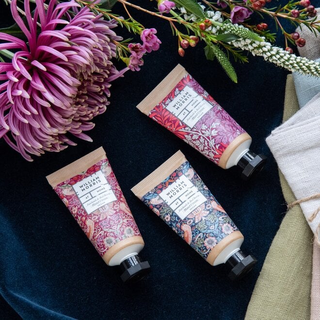 William Morris at Home Strawberry Thief Patchouli & Red Berry Three Hand Creams