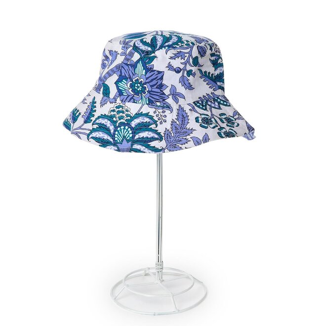 Cool Blues Block Printed Reversible Cotton Sun Hat