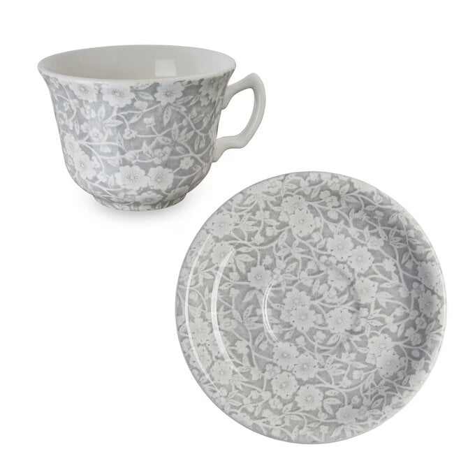 Dove Grey Calico Teacup & Saucer