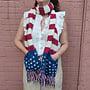 USA Flag Pattern Scarf With Pockets & Fringe