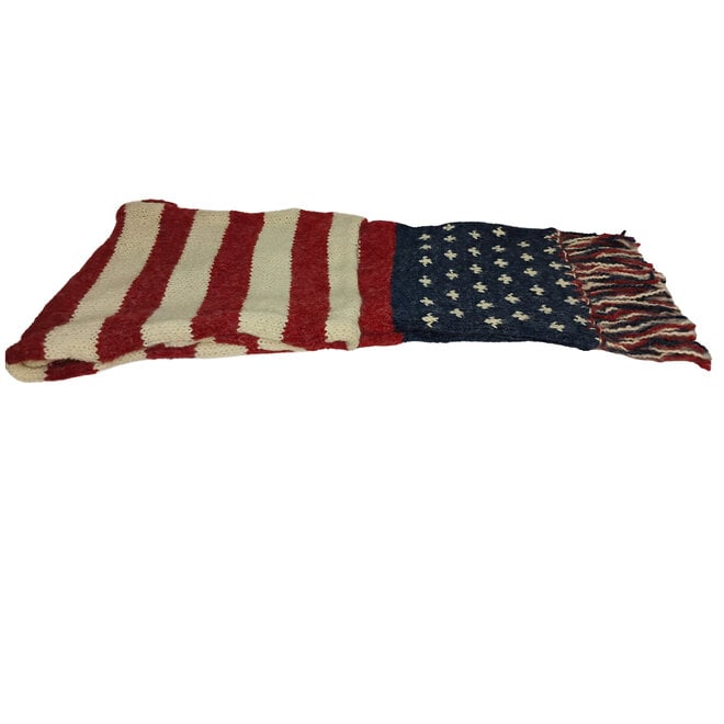 USA Flag Pattern Scarf With Pockets & Fringe