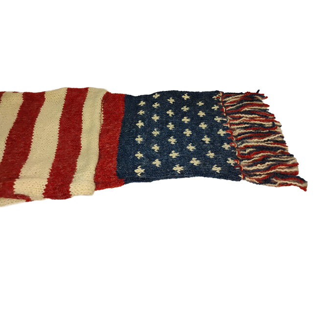 USA Flag Pattern Scarf With Pockets & Fringe