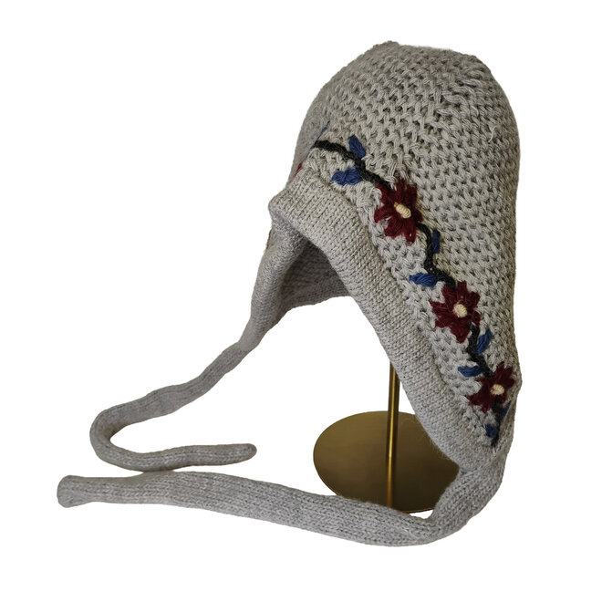 Corn Stitched Grey Hood With Flowers