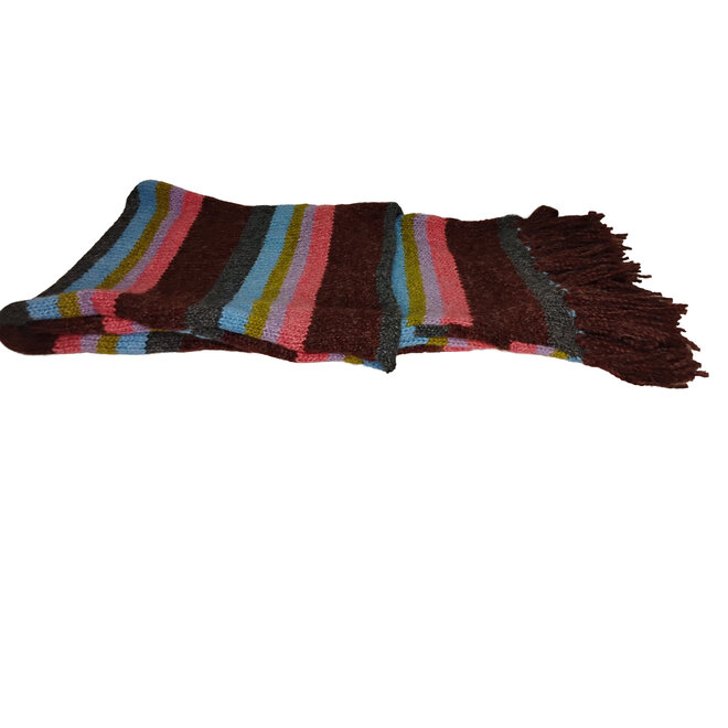 Pink, Blue & Green Scarf With Pockets & Fringe