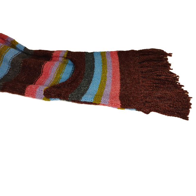 Pink, Blue & Green Scarf With Pockets & Fringe