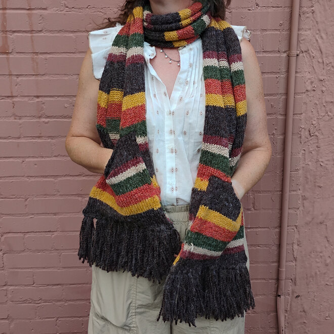 Green, Yellow & Orange Scarf With Pockets & Fringe