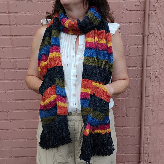 Red, Yellow & Orange Scarf With Pockets & Fringe