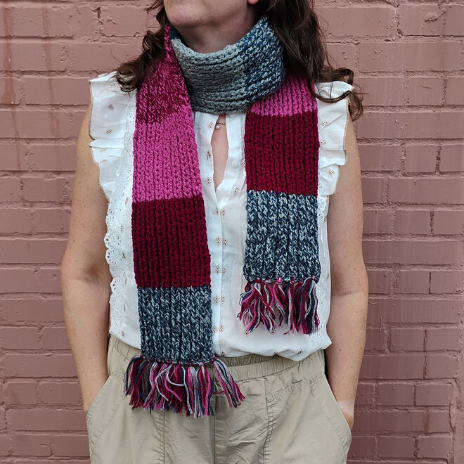Pink & Grey Striped Scarf