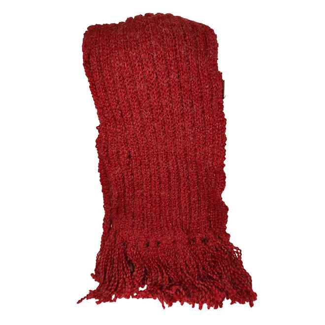 Red Ribbed Scarf With Fringe