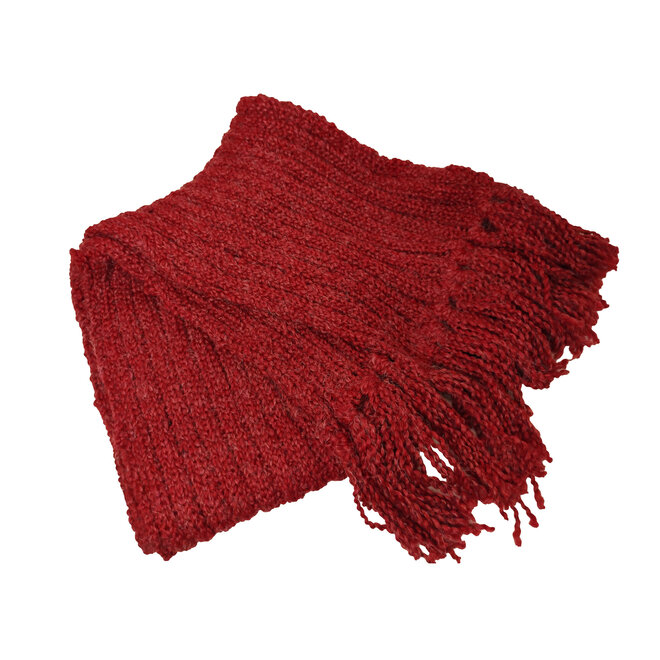 Red Ribbed Scarf With Fringe